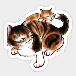 Big cat and naughty kitten Sticker